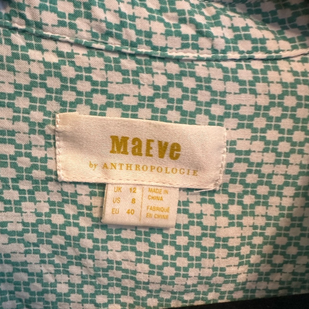 Anthropologie Mint Green Patterned Button-Up Shirt - image 3